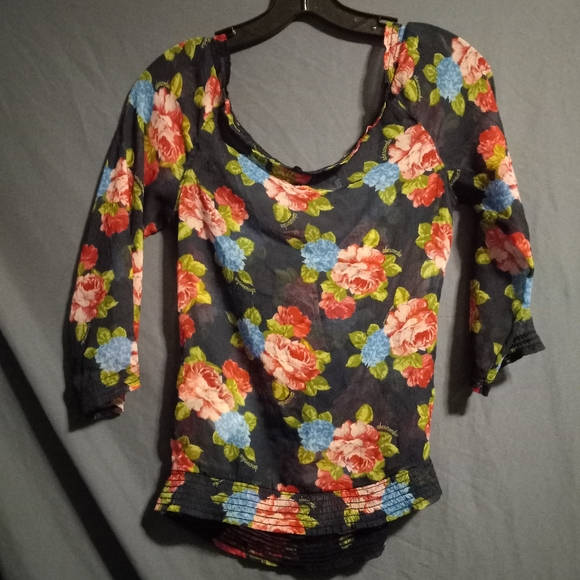 EUC Navy & Pink Abercrombie  3 button ruffle Kids Floral Blouse- Girls L - Picture 12 of 12